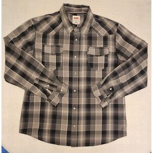 Levi's Shirt Mens 2XL Gray Plaid Western Pearl Snap Button Up Long Sleeve Cowboy